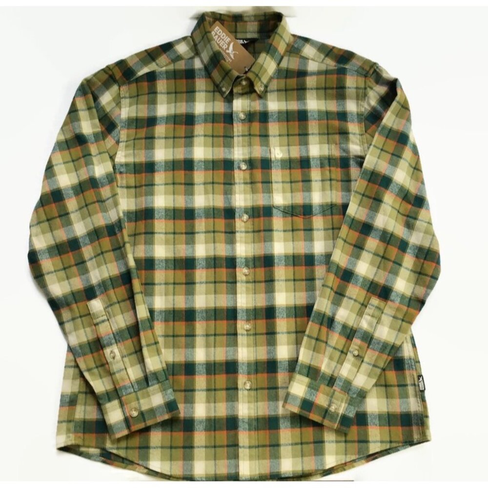 Eddie Bauer Mens Field Flannel Shirt L Green Plaid 100% Cotton Button Down L/S - Picture 2 of 8